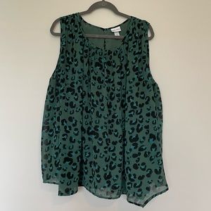 Ava & Viv Plus Size Green Leopard Print Sleeveless Blouse Sz 2X